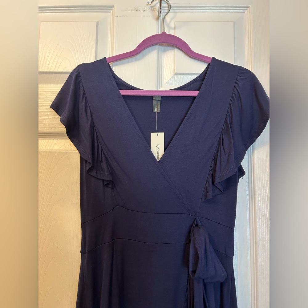 BNWT Navy Blue Faux Tie V-Neck Dress - Picture 8 of 10